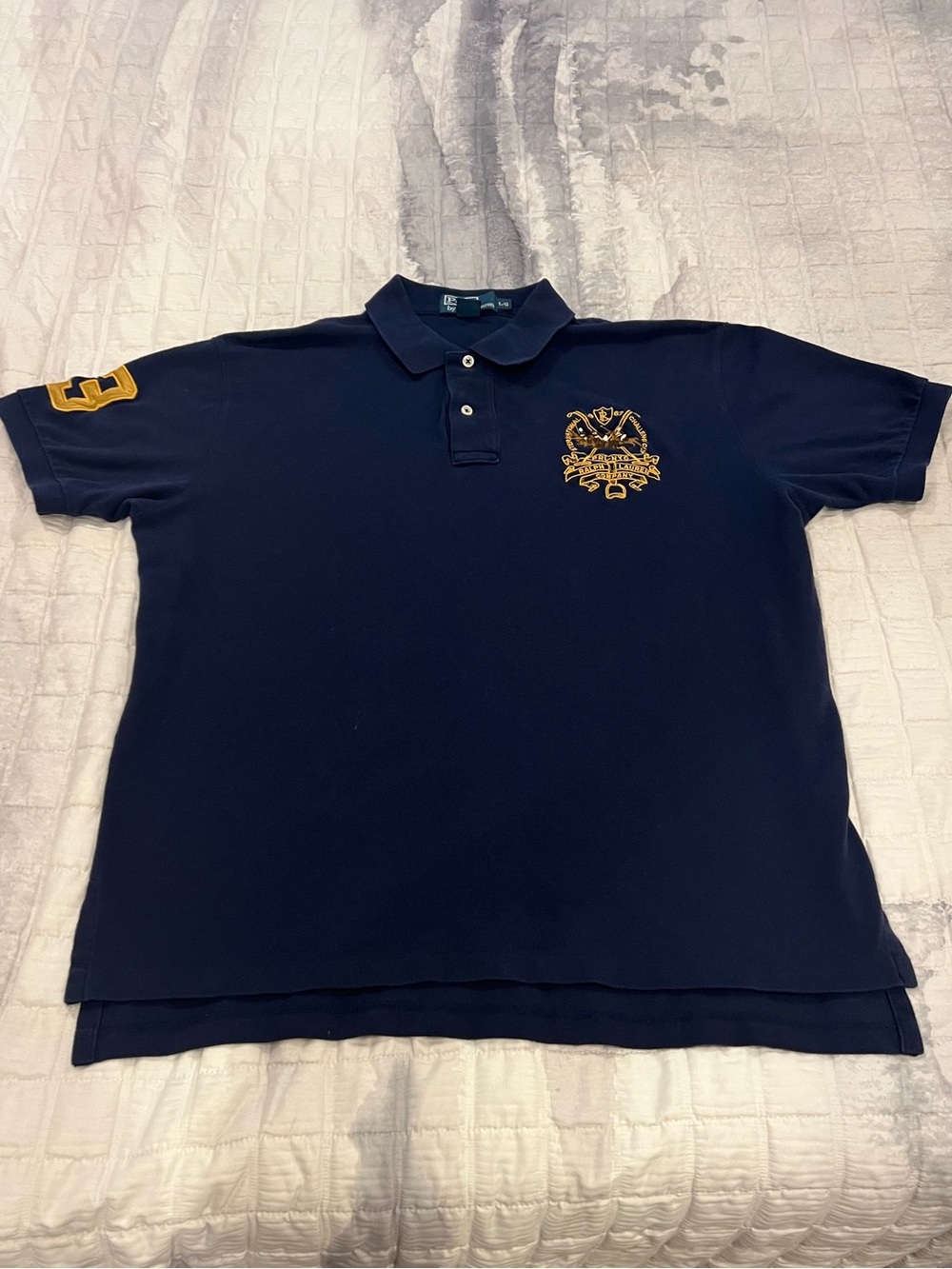 Polo Ralph Lauren Mens Polo Shirt Navy Sz L 3 Ponys Cotton Embroidered Crest